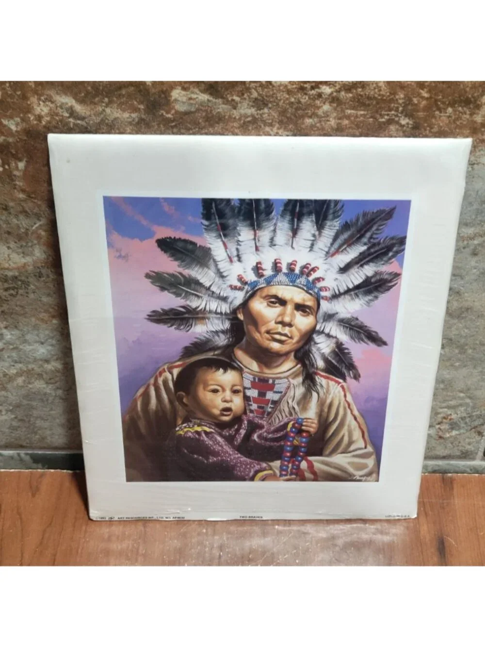 Vintage Unframed Two Braves Art Print 1983 Signed Ampe Lithograph Native America